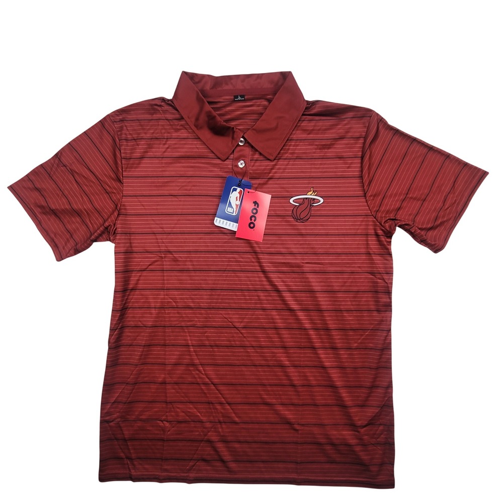 Miami Heat NBA‎ Foco Striped Polo Shirt Men's Large Red Basketball Fan Gear NWT